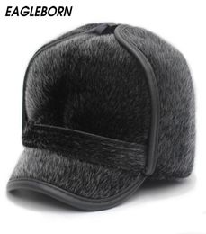 New Winter Men Russian Hat Faux Fur Hat Fashion Fur Dad Hats Ushanka Bomber Hats Ear Flap Thicken Winter Cap for Mens The Aged LJ23018795