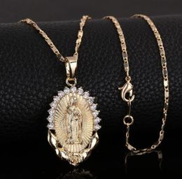 Holy Virgin Mary Pendant Religion Dainty Golden Cubic Zircon Women Collier Femme Jewelry9636000