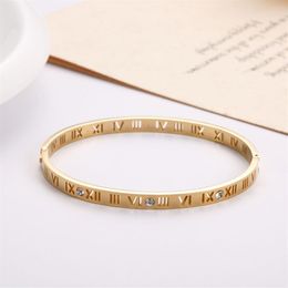 Roman numerals hollow stainless steel H bracelet fashion 18K rose gold diamond bracelet titanium steel hollow women's bracele286H