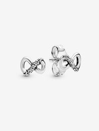 925 Sterling Silver Sparkling Infinity Stud Earrings Women Girls Cute small EARRING with Original box for Earring sets3546923