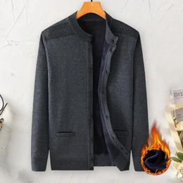 Men's Sweaters Thermal Insulation Coat Velvet Cardigan Mid-aged Thick Knitted With Pockets Warm Winter Jacket For Fall