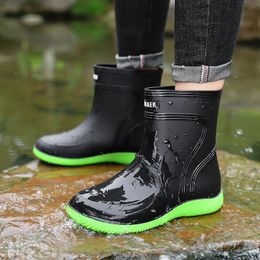 Rain Boots Man's Boots Fashion Ankle Boots Round Toe Plarform Boots Outdoor Non-slip Slip on Rain Shoes Men Fishing Boots 231226