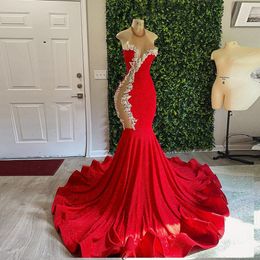 Sparkly Red Mermaid Prom Dresses Sliver Beaded Appliques Illusion Sexy Evening Dress Formal Party Gowns Vestidos