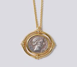 Pendant Necklaces Fashion Jewellery Solid Carved Ancient Roman Coin Necklace Plating 18K Gold Boutique Gift Whole2930047