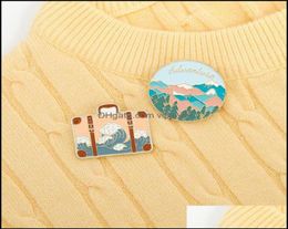 Pins Brooches Jewellery Outdoor Adventure Travel Bag Shape Unisex Circle Mountain Tree Wave Clothes Badges Alloy Oil Paint Backpack 9471653