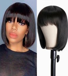 Short Bob Wig with Bangs Brazilian Straight Human Hair Wigs Remy Short Cut Wigs for Black Women Full Machine Made Wigs 4X4 Straigh7512030