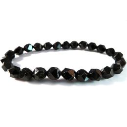 Charm Bracelets Mens Black Tourmaline Stretchy Bracelet Faceted Star Cut Beads Beaded Healing Stone Meditation Jewellery Gift For Me250N