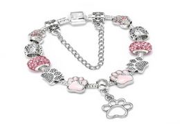 Charm Bracelets Seialoy Silver Colour Shiny Pink Footprints Beaded For Women Girls Original Fashion DIY Jewellery Gifts Whole3132783