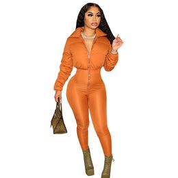 2024 Designer Long Sleeve Jumpsuits Women Fall Winter Thicker Warm Rompers Sexy Zipper Cotton Jacket Jumpsuits Bodycon Leggings Bulk Wholesale Clothes 10410