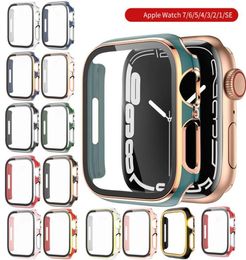 Double Colour Hard PC Watch Case with Tempered Glass for Apple Watch Series 7 6 45mm 41 42 44 40 38 Screen Protector Bumper Full Co3074917