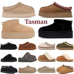 Designer-Schneestiefel Australien Mini-Plateau-Stiefel Damen Tazz Tasman Hausschuhe Klassische Slip-on-Wildleder-Slides Winterwolle Warme Stiefeletten Pelz-Schafsleder-Schuhe Stiefeletten