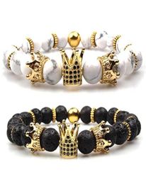 Imperial Crown Lava Stone Beads Bracelet KingQueen Luxury Charm Couple Jewelry Xmas Gift For Women Men Beaded Strands2037986