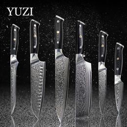 YUZI EAMASCUS Kitchen Knives set 6PCS Chef LNIFE Professional Japan Sankotu Cleaver Tool Bone Utility Paring Tools259q