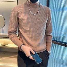 Men's Sweaters 2024 Autumn Winter Fashion Mock Collar Sweater Tops Men Warm Knitted Pullovers Male Solid Colour Casual Jumpers I753