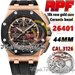 APF apf26401 Cal 3126 A3126 Chronograph Automatic Mens Watch Rose Gold Case Ceramic Bezel Black Texture Dial Rubber strap Super Ve264z