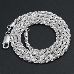 S925 Sterling Silver Cuban Chain Necklace Minimalist Fashion Italian Twisted Helix Chain for Man 3mm Width