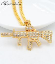 European American Set With Shining Stone AK Submachine Gun Machine Hip Hop Pendant Gold Necklace Necklaces2539390