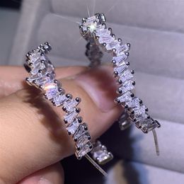 Hip Hop Irregular exaggeration Earring Handmade Jewellery 925 Sterling Silver T Princess Cut 5A CZ Diamond Women Wedding Stud Earrin313s