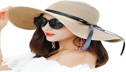 Fashion Women039s Big Brim Sun Hat Floppy Foldable Bowknot Straw Hat Summer Beach Hat 10pcslot6538421