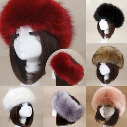 Winter Thick Furry Hairband Fluffy Russian Faux Fur Women Girl Fur Headband Hat Winter Outdoor Earwarmer Ski Hats 231225