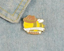 Bee enamel pins Mr Cowboy bee pin badges BEEHAW Yellow gentleman hat insect brooches Lapel Clothes backpack bag Animal Jewellery gi5495157