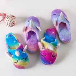 Baby Girls Cotton Slippers Winter Children's Cute Unicorn Slippers Boys Home Indoor Kigurumi Shoes Furry Kids Slippers 231226