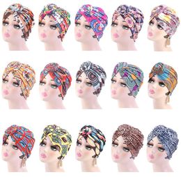 Women Printed Muslim Hats Hijab Knotted Chemo Cap Beanie Scarf Turban Head Wrap Bandanas Vintage Headawear Accessories Hot8736782