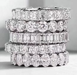 Luxury Vintage Fashion Jewelry Real 925 Sterling Silver Princess White Topaz CZ Diamond Eternity Women Wedding Engagement Band Rin8198714