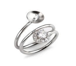 Clear CZ Flower Ring Settings Circle Round Band 925 Sterling Silver Elegant Women Jewellery Big Pearl 5 Pieces1263272