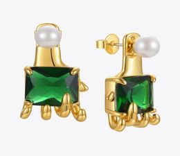 Stud ENFASHION Green Stone Earrings For Women Gold Colour Hand Piercing Earings 2021 Gift Pearl Pendientes Fashion Jewellery E12708362541