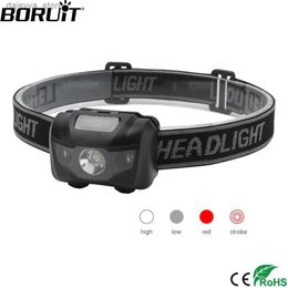 Headlamps BORUiT 3W Powerfull Mini Headlamp Red Light LED Headlight 4-Mode Waterproof Head Torch Camping Hunting Flashlight AAA BatteryL231226