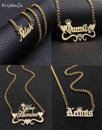 KristenCo Custom Name Necklace Stainless Steel Gold Choker Cuban Chain Personalised Nameplate Pendant Necklace For Women Gifts H117792515