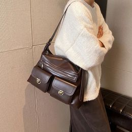 JIAERDI Vintage Brown Shoulder Bag Women Retro Pu Leather Soft Pocket Casual Handbag Female Moto Biker Y2k Handbags Aesthetic 231226