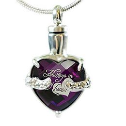 Cremation Urn Necklace for Ashes Always in my Heart Engraved Bereavement Jewelry with Fill Kit and Velvet Bag180N