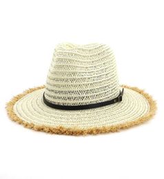 Plain Paper Straw Jazz Hat Men Women Wide Brim Panama Sun Hats Belt Buckle Decor Unisex Cowboy Cowgirl Hat Beach Cap4656005