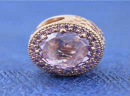 Rose Gold Metal Plated Lavender Radiant Hearts Charm Bead Fits European P Style Jewelry Bracelets3730799