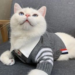 Dog Apparel Grey Sweaters V-Neck Coat Cats Cool Fashion Puppy Pomeranian Thick Comfortable Autumn Winter Pet Clothes