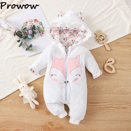 Prowow Cartoon Baby Winter Clothes Romper Jumpsuit For borns Zipper Cute Ears Hooded Thicken Infant Overalls Children 231226