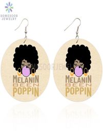 SOMESOOR Melanin Been Poppin African Wood Drop Earrings Bubble Gum Girl Afro Natural Hair Design Dangle Jewellery For Women Gifts6982013