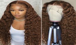 Kinky Curly 360 Lace Frontal Brazilian Wigs For Black Women Brown Deep Wave Synthetic Wig With Baby Hair Blenched Knots4390966