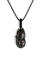 Women Men Natural Obsidian Pendant Necklace Handmade Carved Gem Stone Animal Adjustable Rope Reiki Lucky Amulet Jewelry6131624