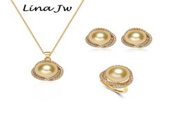 South Sea Shell Pearl Gold Jewellery for Women Sets Necklace Earrings Ring With Zircon Party Birthday Wedding Gift 2207023614695