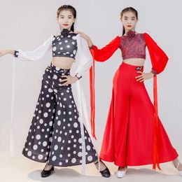 Stage Wear Ballroom Dancing Costume Girls Red/Polka Dots Lantern Sleeve Tops Skirt Tango Practice ChaCha Latin Dance Clothing VDB7864
