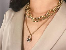 Trendy Street Double Layer Metal Lock Long Necklace Pendant Creative Gold Silver Personality Sweater Chain Necklaces for Women7261433