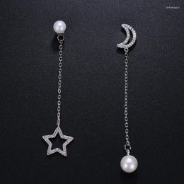 Stud Earrings Emmaya Arrival Moon Star Design Women White Pearl Charm With Cubic Zirconia For Gift