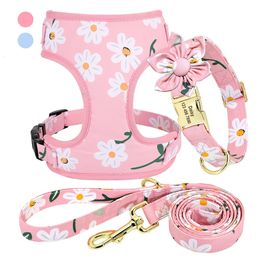 3pcslot Personalised Dog Collar Harness and Leash Set Adjustable Custom Name Tag Accessories Pet Puppy Perro Pug 231225