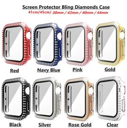 Diamond Screen Protector watch Case for Apple iWatch 45mm 44mm 42mm 41mm 40mm 38mm Bling Crystal Full Cover Protective Cases PC Bu7274342