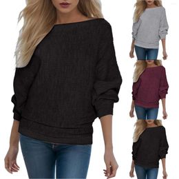 Women's Blouses Womens Long Batwing Sleeve Boat Neck Tunic Tops 2023 Loose Knitted Pullovers Blouse Women Fashion O-Neck And