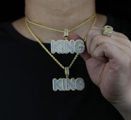 Chains 2021 Hip Hop Iced Out Bling Micro Pave Cubic Zircon KING Letters Pendant Necklace With 3mm Rope Chain Mens Charm Jewelry4494836