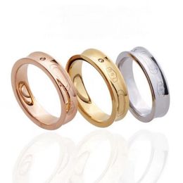 Europe America Fashion Lady Women Titanium Steel Engraved Letter 18K Gold Plated Settings Diamond Circular Arc Ring Rings 3 Color 267a